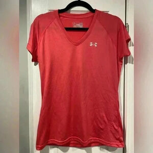 Under Armour Womens Pink Short Sleeve Semi Fitted Tech V-Neck T-Shirt S